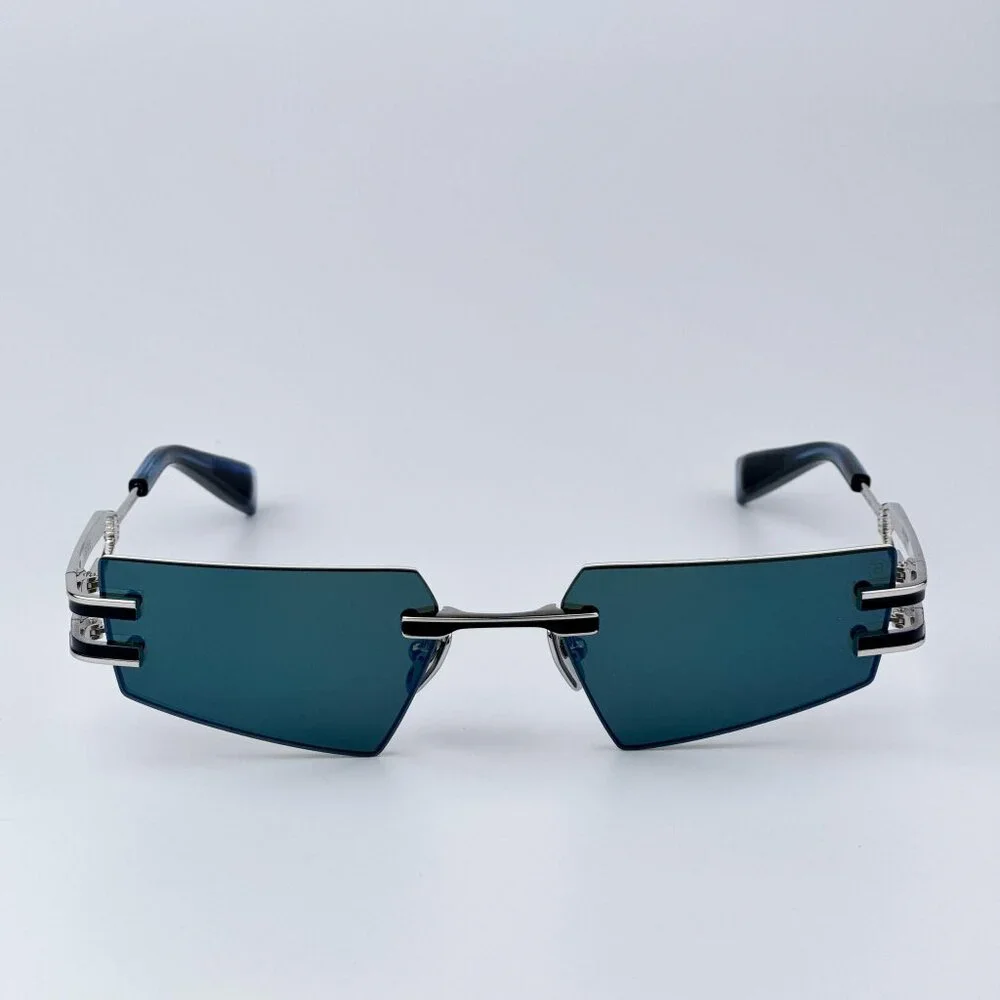 Balmain FIXE BPS-123E-54 Men BRAND NEW Sunglasses Titanium Silver Blue Mirror